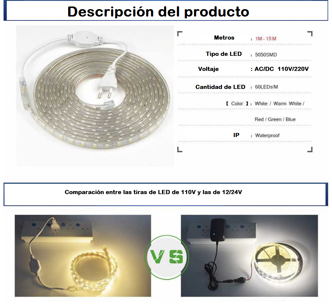 Tira LED a 110V SMD5630,1 metro 120 Led/m, carrete 50 mts Bco. Frío