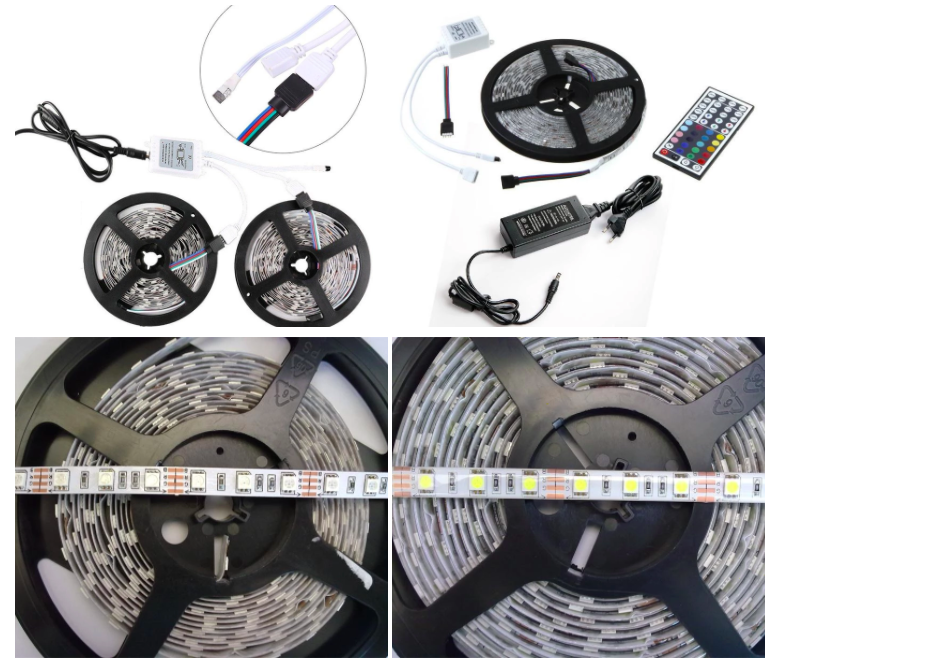 KIT Todo en un juego Impermeable 5m Strip 44 Key IR Remote Controller y 12V 5A fuente de alimentación, Tira RGB Flexible 5050 LED 