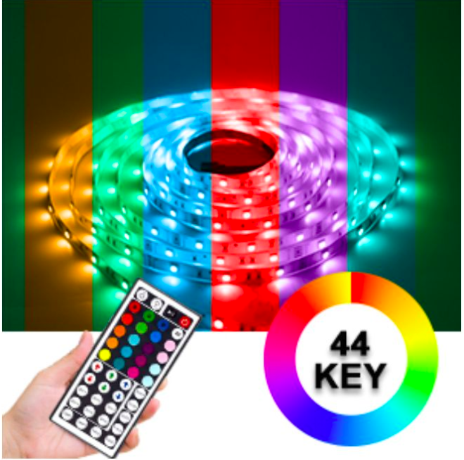 KIT tira LED SMD5050, 5m (30 Led/m), RGB - IP65 -CTRL 44 op.-Adaptador 3A