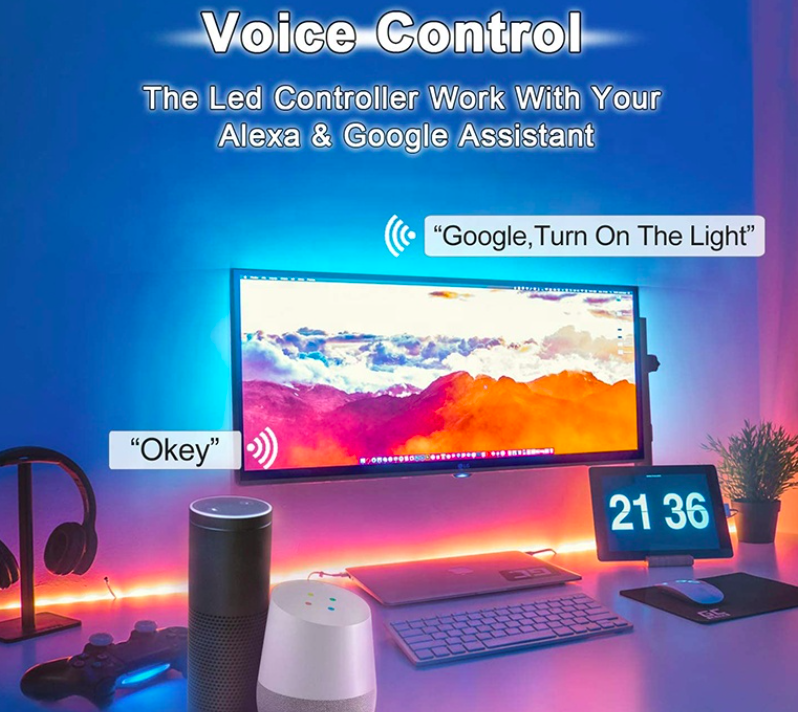 Controlador LED inteligente WiFi RGB, mas control remoto de 24 teclas, compatible con Amazon Alexa/Asistente de Google para tira de luz LED 5050