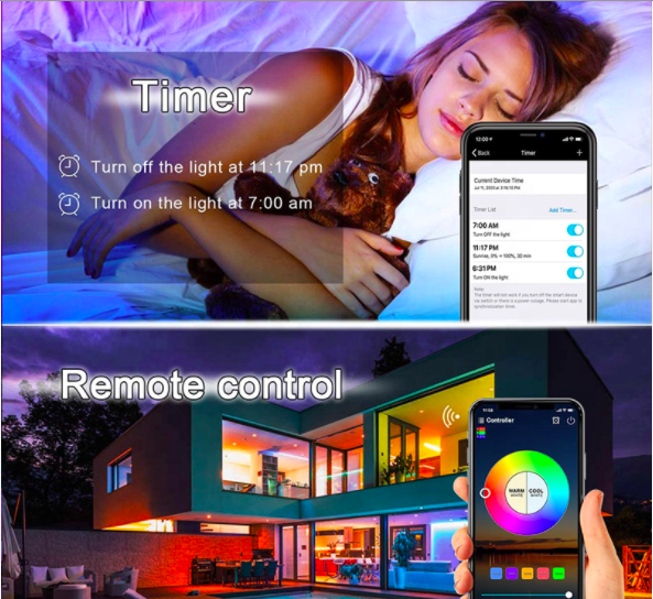 Controlador LED inteligente WiFi RGB, mas control remoto de 24 teclas, compatible con Amazon Alexa/Asistente de Google para tira de luz LED 5050