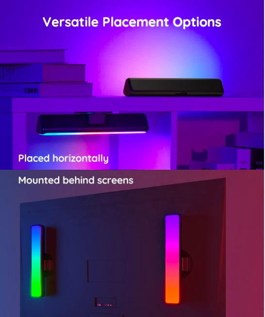 Barras de luz LED inteligentes, retroiluminación de ambiente inteligente con cámara, kit de sincronización de música que funciona con Alexa y Google Assistant, 12 modos preestablecidos, barra de luz LED para juegos, PC, TV, de 27 a 45 pulgadas, decoración de habitación