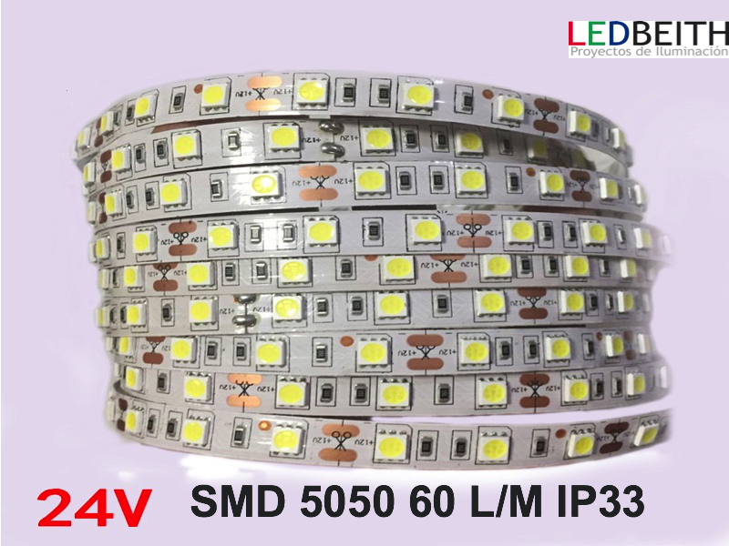 TIRA LED SMD5050, DC24V,Blanco Frío 5M-60 L/M - IP33