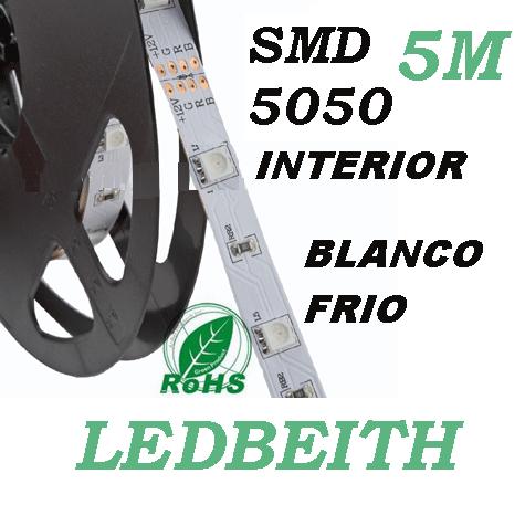 Tira LED SMD5050, DC12V, 5m (60 Led/m) - IP33 Blanco Frío