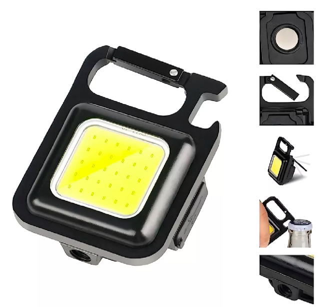 Mini Linterna Tipo Llavero Con Imán, 3 Modos De Luz, Negro