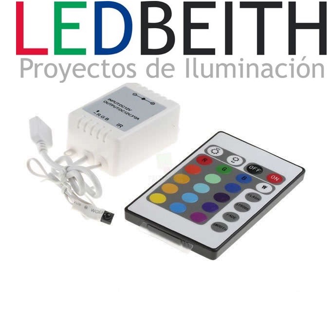 Controlador para tira LED RGB, Dimmer por control remoto IR de 24 botones